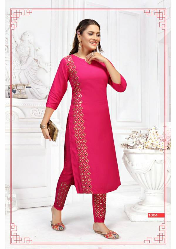 Mirror Fancy Ethnic Wear Rayon Embroidery Kurti With Pant Collection